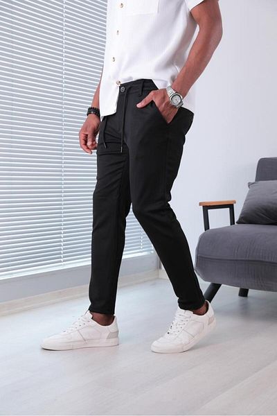 JACK CAPRİO Black Lycra Jogger Pants - Effect Fabric