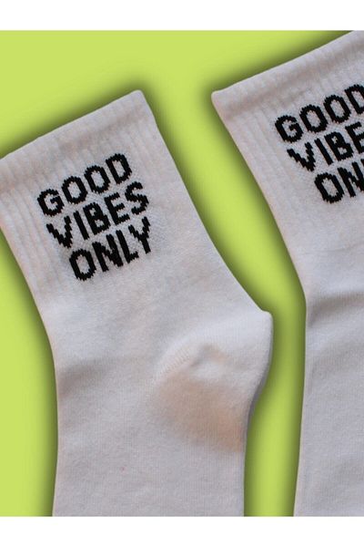 Dükkan Charmy Good Vibes Only Written White College Socks
