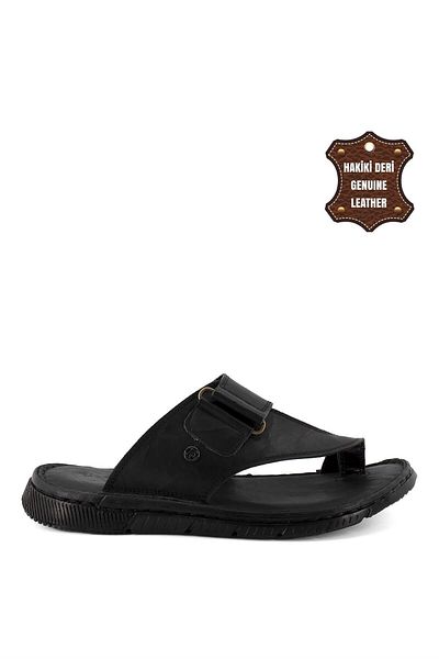 Pierre Cardin PC-715C Men's Genuine Leather Slippers Black