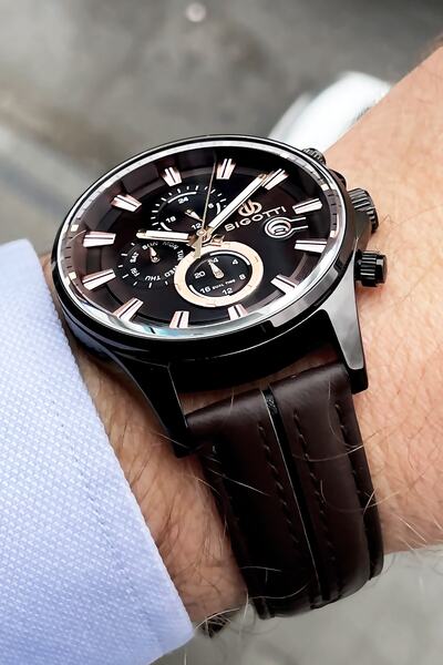 Bigotti Real Leather Men's Wristwatch 5 ATM Waterproof Brown + Bracelet BME2007C3