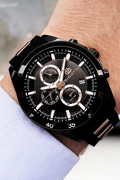 Bigotti Silicone Band Men's Wristwatch 5 ATM Waterproof Black Color + Bracelet BME2008C3