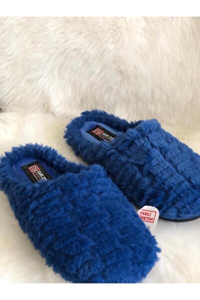 GEZER Λούτρινες γυναικείες χειμερινές μπλε παντόφλες εσωτερικού χώρου