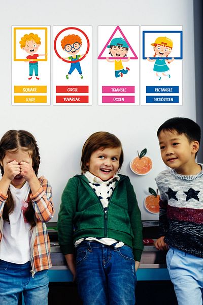 Sim Tasarım Shapes Theme Set of 4 School Nursery Educational Wall Sticker Set