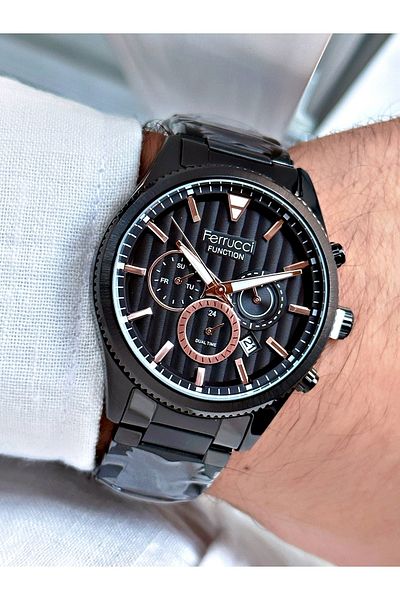 Ferrucci Black Color Functions Active Steel Men's Wristwatch + BRACELET WITH GIFT