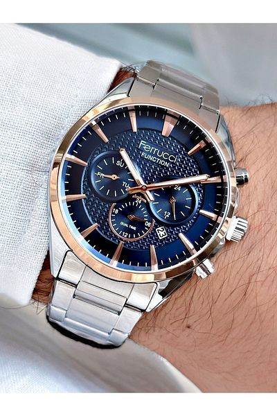 Ferrucci Silver Color Original Functions Active Steel Strap Men's Wristwatch + BRACELET WITH GIFT