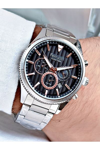 Ferrucci Silver Silver Color Functions Active Steel Men's Wristwatch + BRACELET WITH GIFT