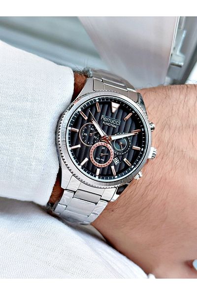 Ferrucci Silver Silver Color Functions Active Steel Men's Wristwatch + BRACELET WITH GIFT