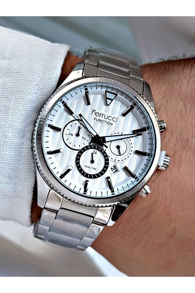 Ferrucci Silver Silver Color Functions Active Steel Men's Wristwatch + BRACELET WITH GIFT