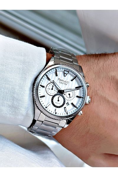 Ferrucci Silver Silver Color Functions Active Steel Men's Wristwatch + BRACELET WITH GIFT
