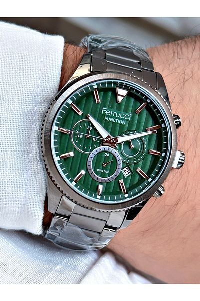 Ferrucci Smoked Color Color Functions Active Steel Men's Wristwatch + BRACELET WITH GIFT