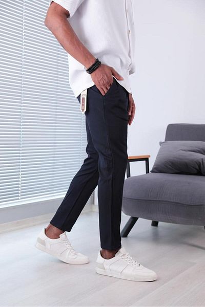 JACK CAPRİO Lycra Navy Blue Jogger Pants - Effect Fabric