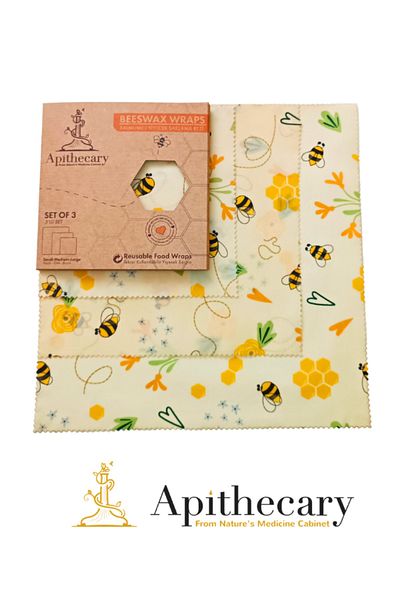 Apithecary Shopexxtra Waxed (BIG MEDIUM SMALL SIZE) Set of 3 100% Organic Food Storage Fabric_Beeswax Wrap