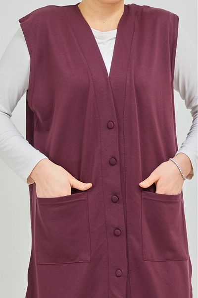 Elçelya Moda Vesta tunica de marime mari, bumbac pieptănat, buzunar lung, prune, pentru femei