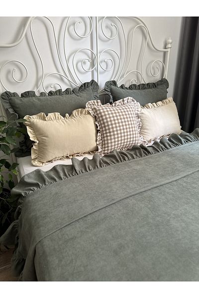 Decamor home Cuvertură de pat vintage cu volane, verde, dublă