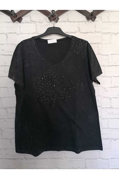 anne moda ankara طباعة شجرة 100% قطن متعرج لامع بأكمام قصيرة
