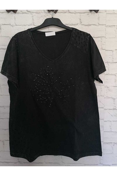 anne moda ankara طباعة شجرة 100% قطن متعرج لامع بأكمام قصيرة