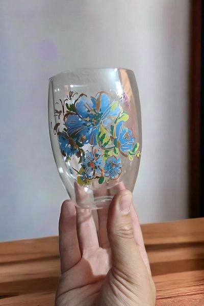 NuBuTu Double Claret Patterned Soft Drink Cup, Patterned Water Cup 300 ml