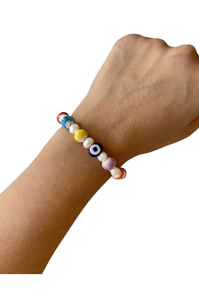 TAKI BY EKİN Handmade, glass evil eye beaded bracelet