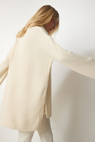 Happiness İstanbul Női krémszínű garbó, túlméretezett kötött pulóver YY00164
