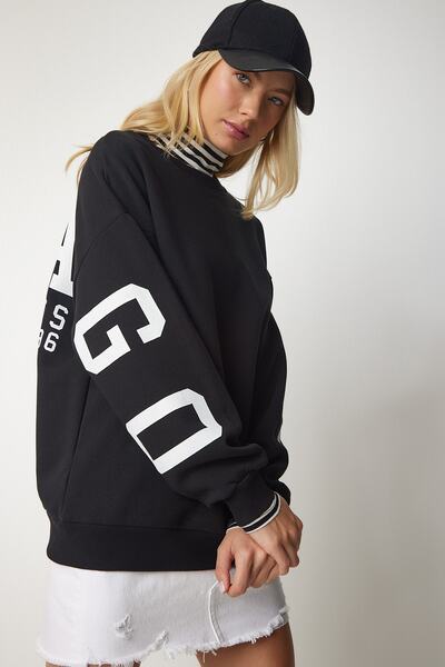 Happiness İstanbul Dámská oversize mikina s černým potiskem HF00440