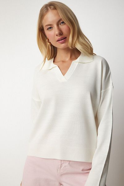 Happiness İstanbul Women's Bone Polo Neck Basic Sweater bv00094