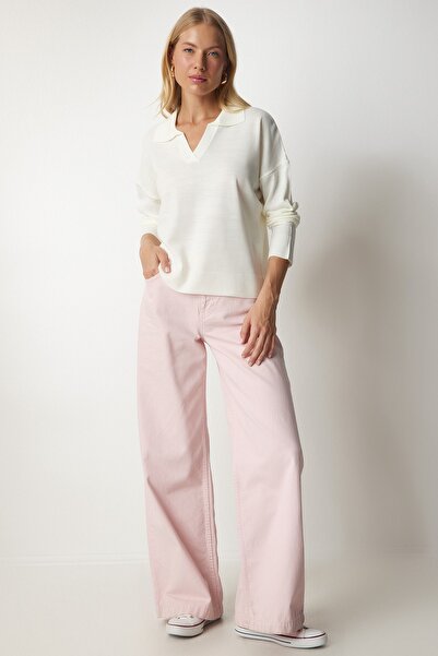 Happiness İstanbul Women's Bone Polo Neck Basic Sweater bv00094