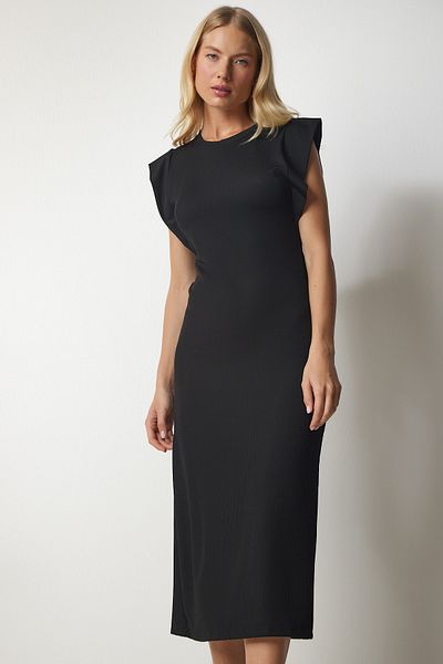 Happiness İstanbul Women's Black Sleeveless Corduroy Pencil Dress MC00217