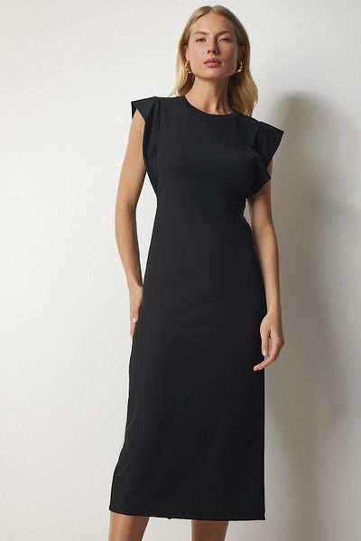 Happiness İstanbul Women's Black Sleeveless Corduroy Pencil Dress MC00217