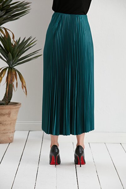 BMK BOUTİQUE Γυναικεία σατέν όψη πλισέ μακριά φούστα