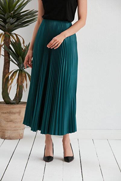 BMK BOUTİQUE Γυναικεία σατέν όψη πλισέ μακριά φούστα