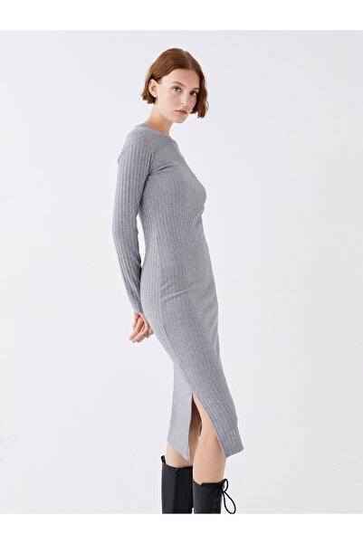 LC Waikiki Γυναικείο Φόρεμα - Crew Neck, Μασίφ, Μακρύ μανίκι