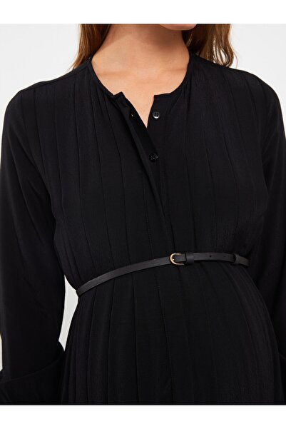 LC Waikiki Zavazovací límec rovný s dlouhým rukávem viskózové těhotenské šaty