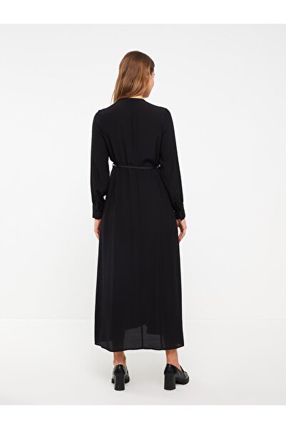 LC Waikiki Zavazovací límec rovný s dlouhým rukávem viskózové těhotenské šaty