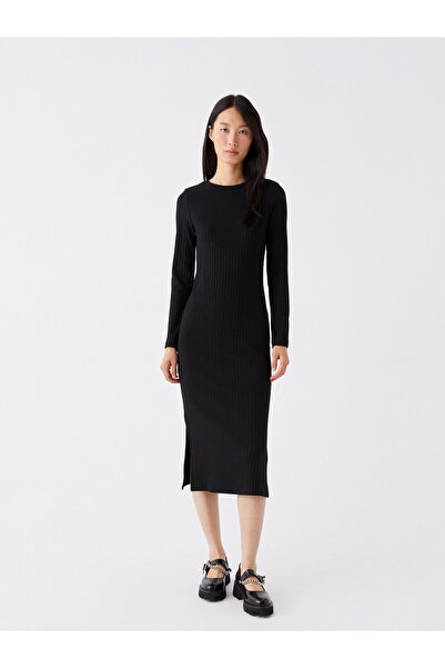 LC Waikiki Dámské šaty – výstřih, pevné, s dlouhým rukávem