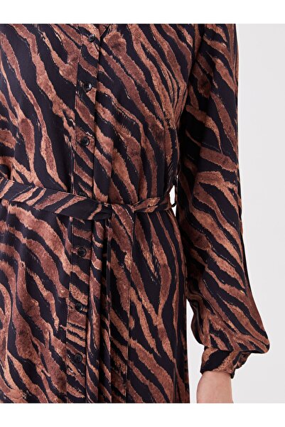 LC Waikiki Dámské košilové šaty s volným límečkem s dlouhým rukávem