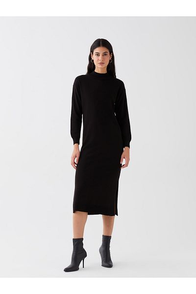 LC Waikiki Women's Knitwear Dress - Half Turtleneck, Solid Long Sleeve