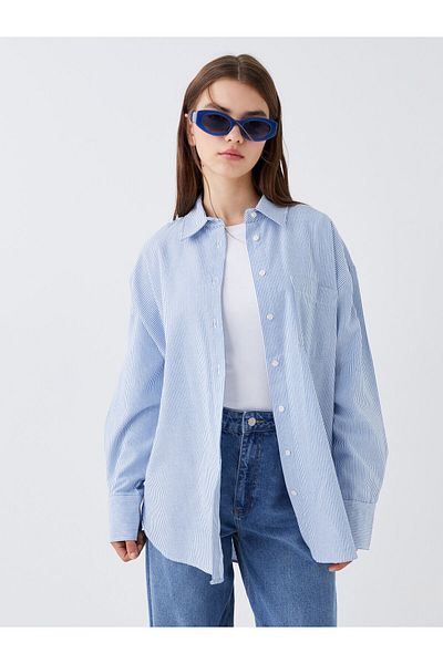 LC Waikiki Dámská oversize pruhovaná košile s dlouhým rukávem