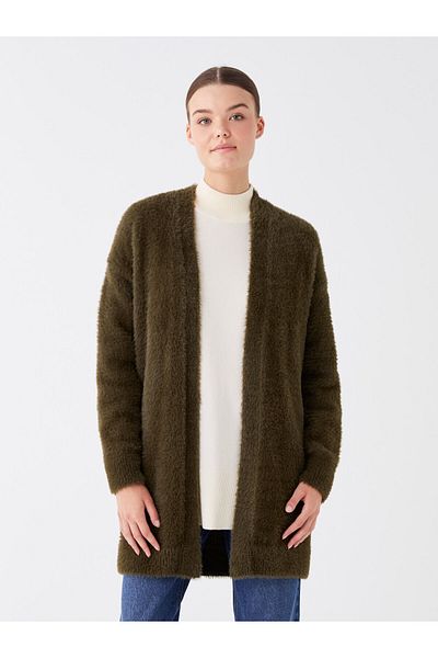 LC Waikiki Shawl Collar Plain Long Sleeve Women's Plush Cardigan