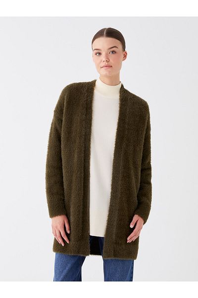 LC Waikiki Shawl Collar Plain Long Sleeve Women's Plush Cardigan