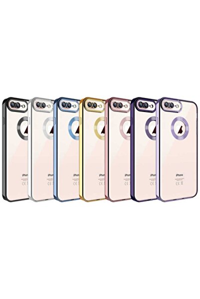 Techaks Apple iPhone 8 Plus Kılıf Kamera Lens Korumalı Kenarları Renkli Logo Gösteren Omega Kapak