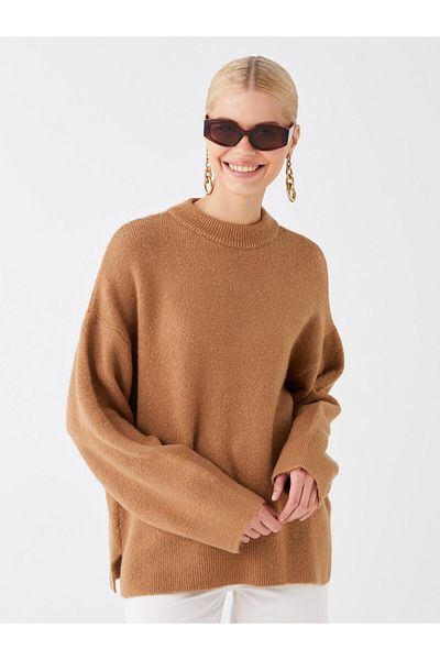 LC Waikiki Oversize dámský pletený svetr Crew Neck Plain Long Sleeve Oversize