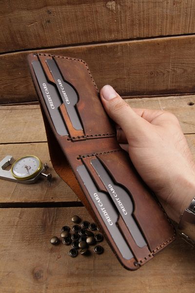 New Coast Leather 1900's Малък мъжки портфейл от естествена кожа, 100% ръчно изработен, светлокафяв