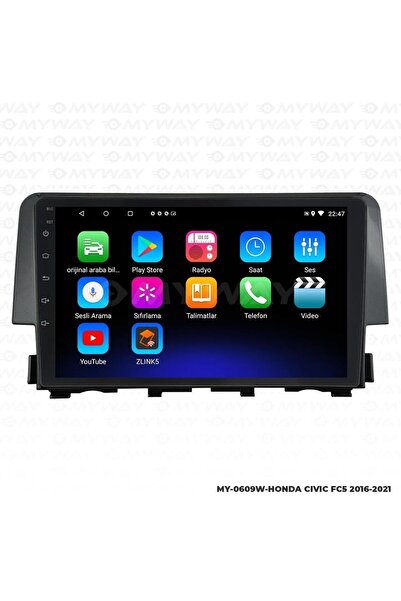 MYWAYY HONDA CİVİC FC5 ANDROİD 12 MULTİMEDYA CARPLAY 2GB RAM+32GB HDD NAVİGAS...