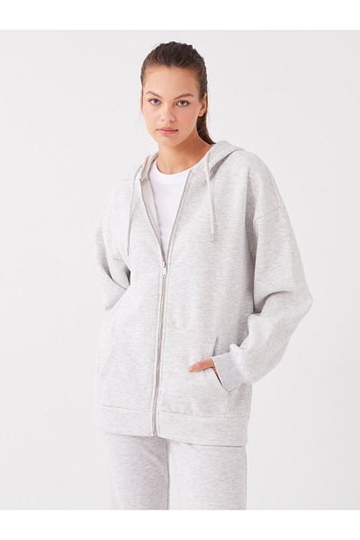 LC Waikiki Oversize dámská mikina na zip s kapucí a dlouhým rukávem