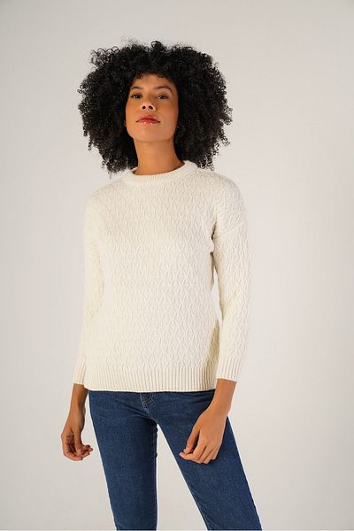 Trist Star Bone Women's Hair Running Crew Neck Wool Sweater