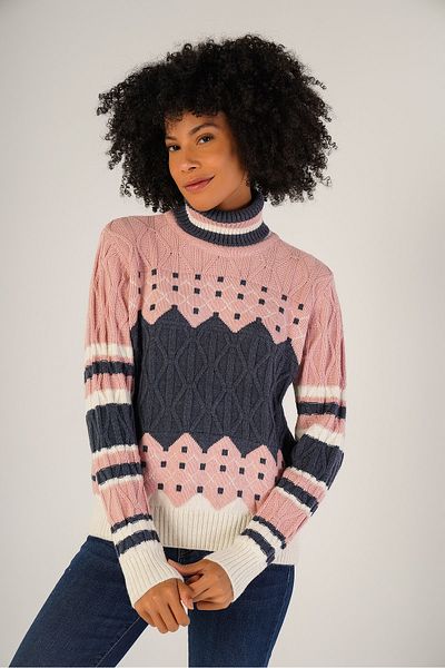 Trist Star Bone Women's Jacquard Hair Execution Patterned Turtleneck Wool Sweater