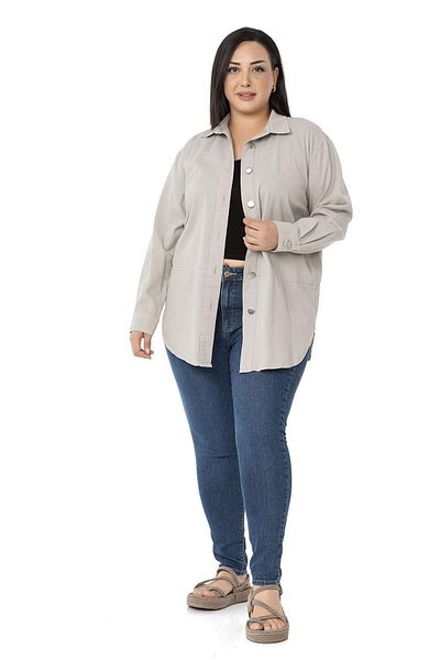 DISENTIS MODEST Large Size Wide Cut Gabardine Stone Color Shirt