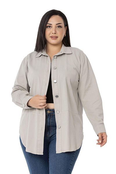 DISENTIS MODEST Large Size Wide Cut Gabardine Stone Color Shirt
