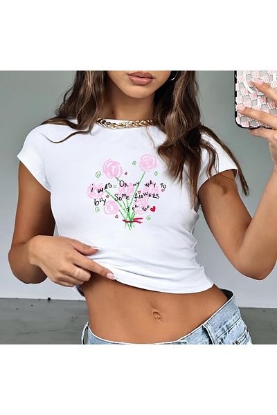 Jose Clothing ΓΥΝΑΙΚΕΙΟ ΚΟΝΤΟΜΑΝΙΚΙ ΛΕΥΚΟ ΤΥΠΩΜΕΝΟ CROP TOP BLUZ