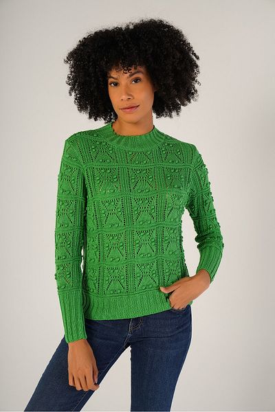 Trist Star Pulover de damă, verde, cu model ajurat, 100% bumbac